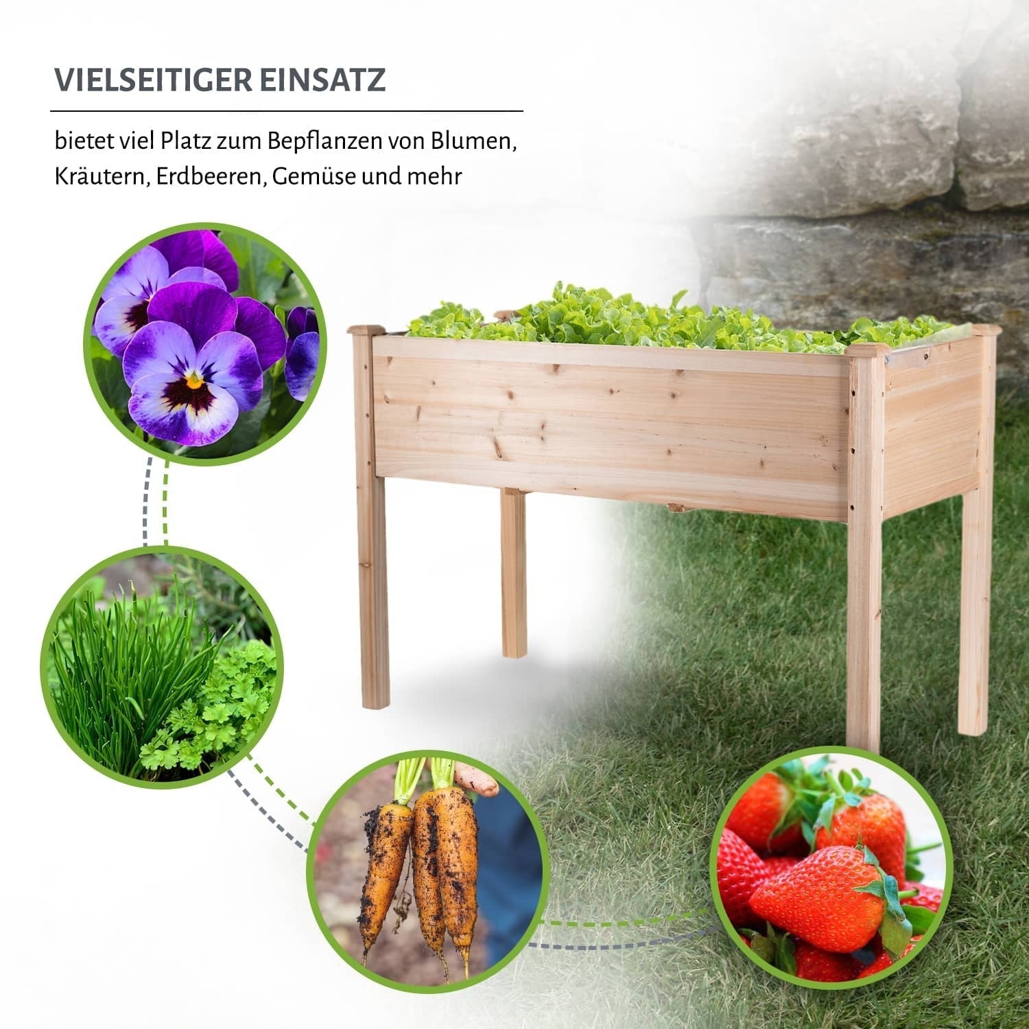Hochbeet XL 125 x 59 x 76 cm - Naturholz