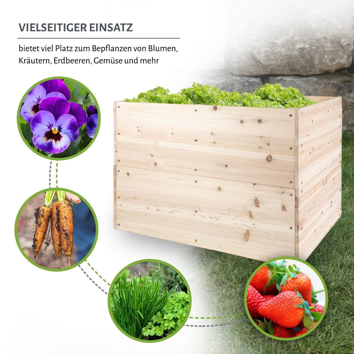 Hochbeet L 117 x 77 x 78 cm - Naturholz