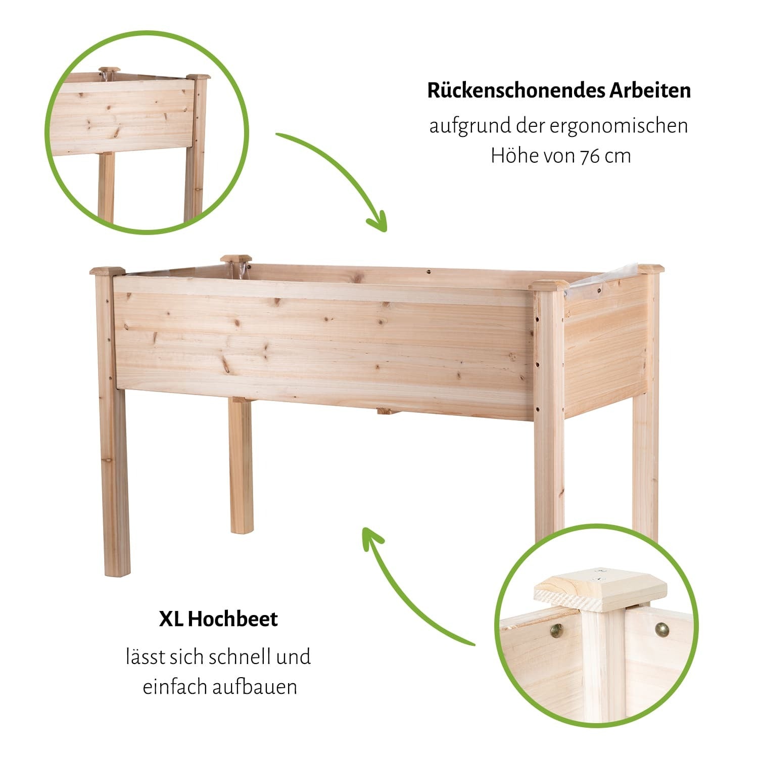 Hochbeet XL 125 x 59 x 76 cm - Naturholz