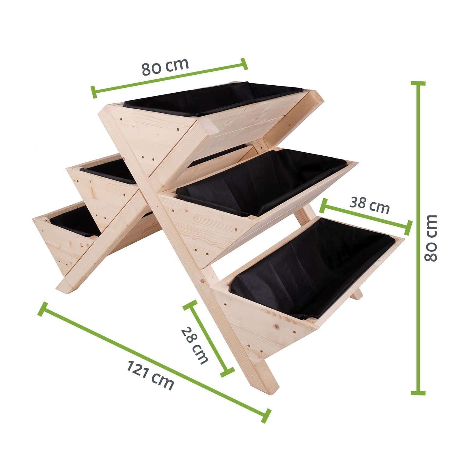 Stufen Hochbeet 121 x 80 x 80 cm - Naturholz