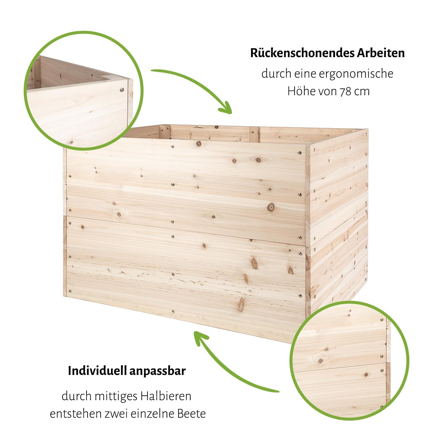 Hochbeet L 117 x 77 x 78 cm - Naturholz