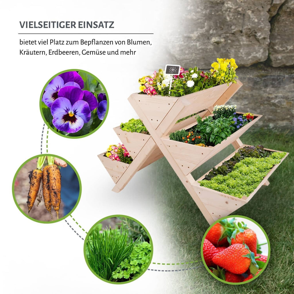Stufen Hochbeet 121 x 80 x 80 cm - Naturholz