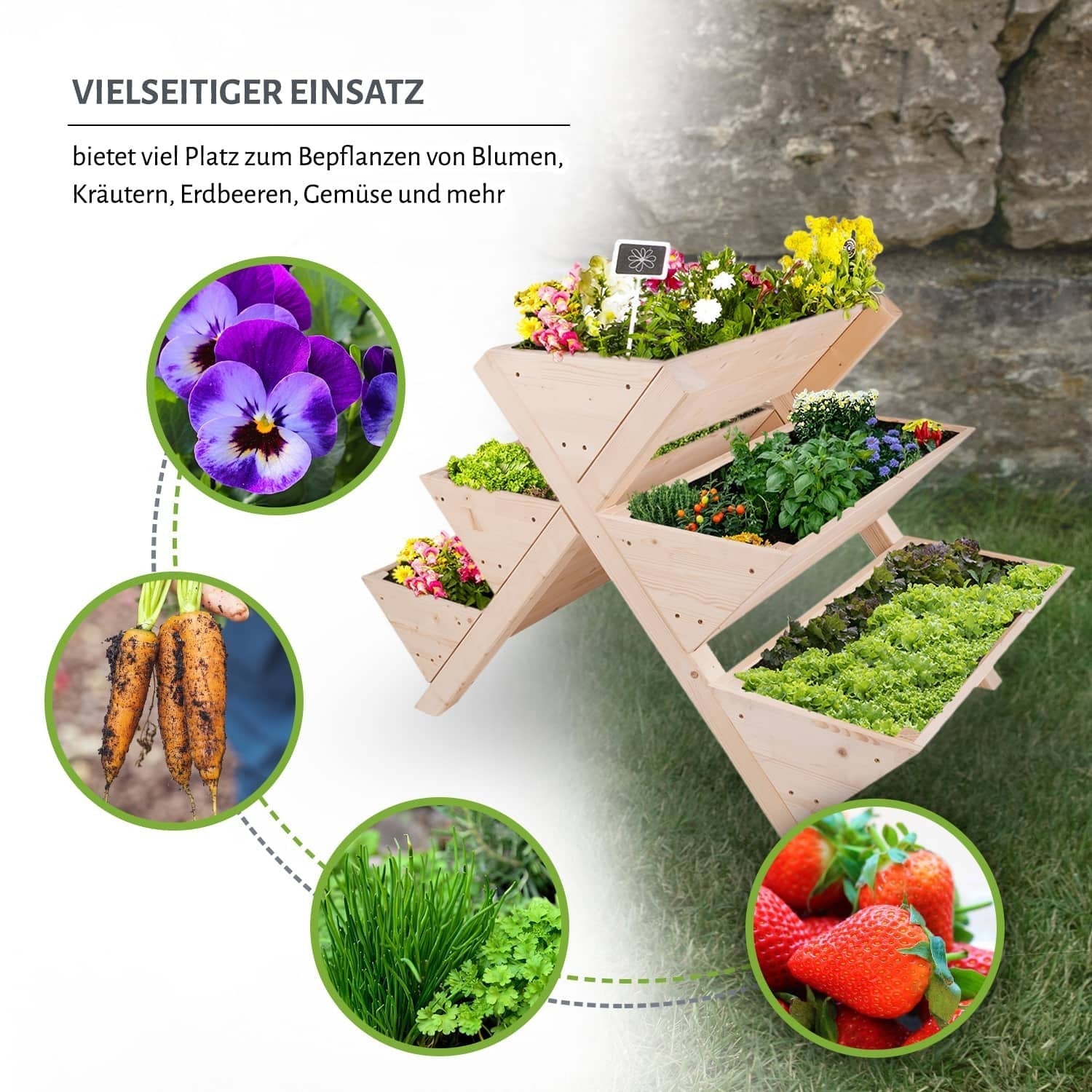 Stufen Hochbeet 121 x 80 x 80 cm - Naturholz